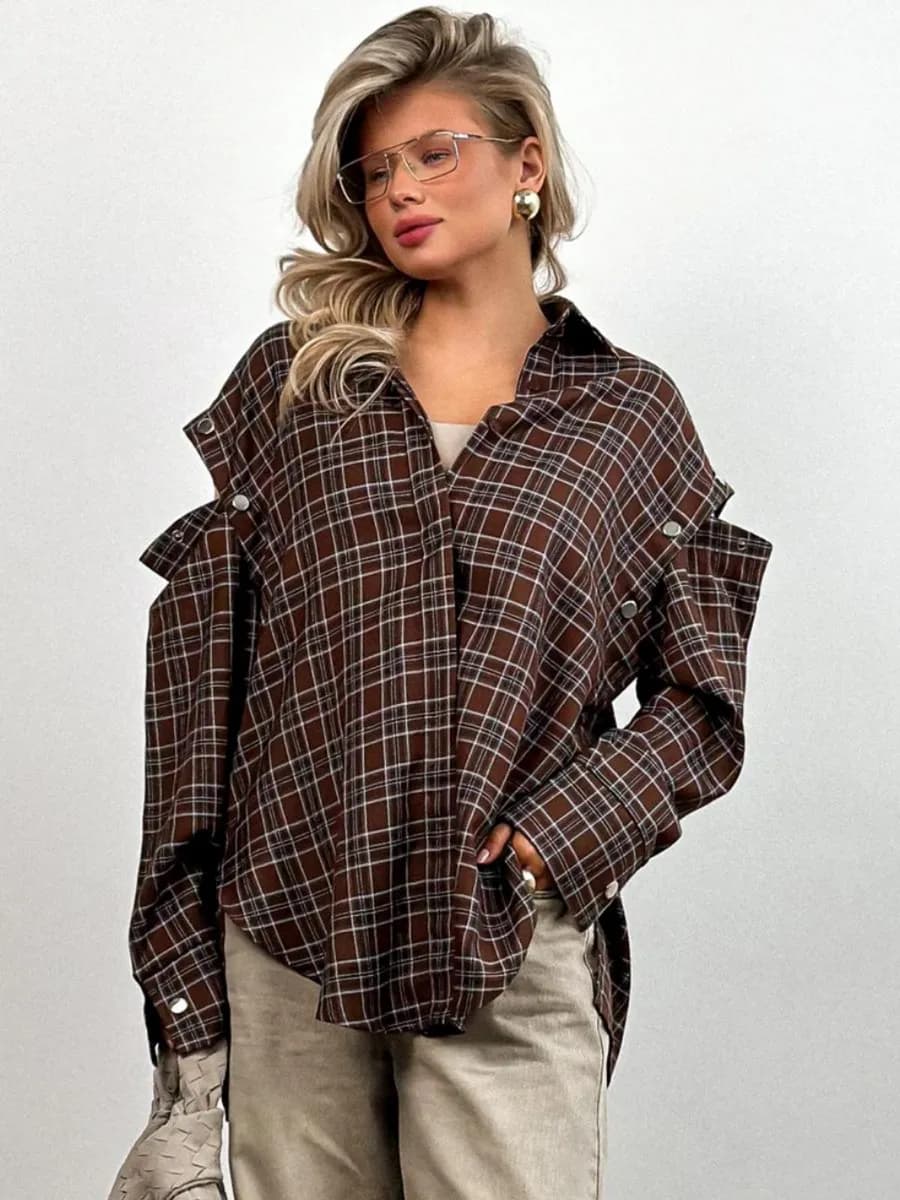Рубашка в клетку со съемными рукавами оверсайз