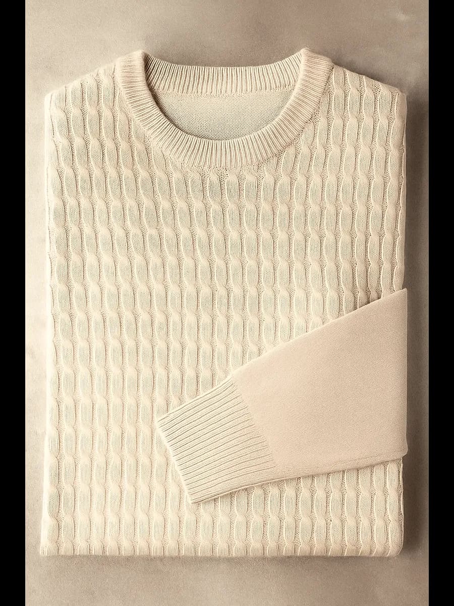 Джемпер больших размеров теплый вязаный бежевый