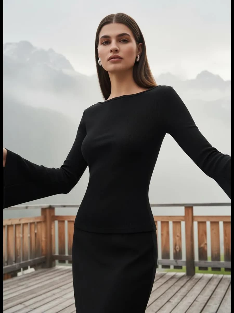 Лонгслив облегающий с рукавами клеш