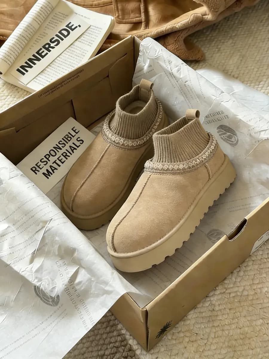 Зимние утепленные ботинки на толстой подошве