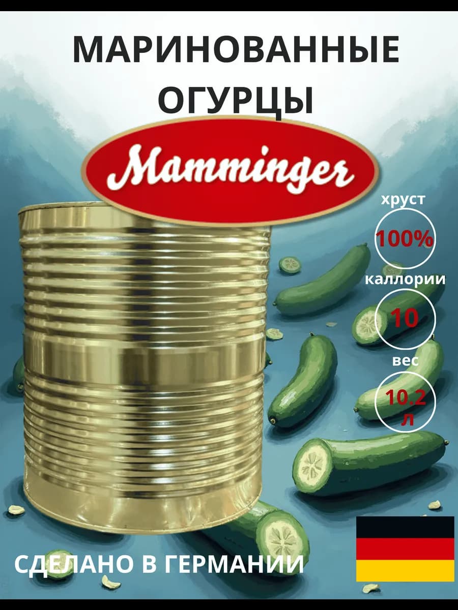 Огурцы маринованные 55 60, консервированные 9700г