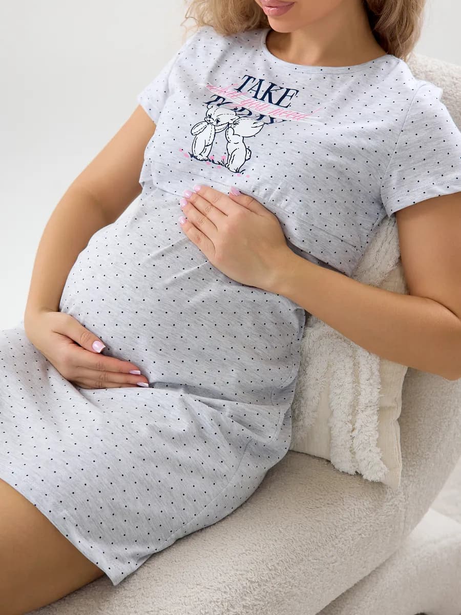 Ночная сорочка с коротким рукавом и рисунком трикотаж