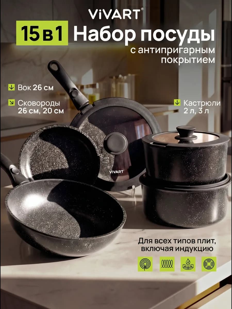 Набор антипригарной посуды с крышками