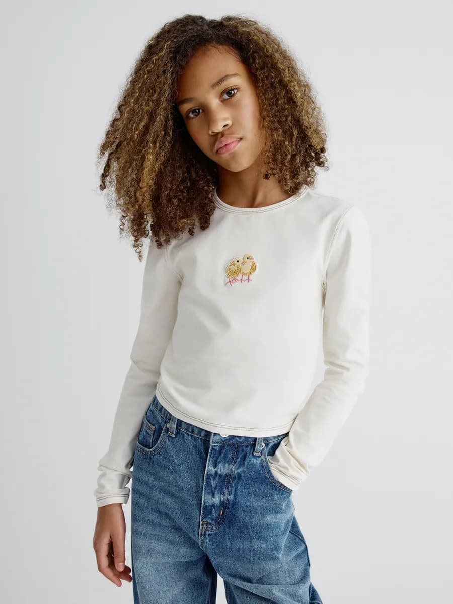 Лонгслив укороченный хлопковый с вышивкой