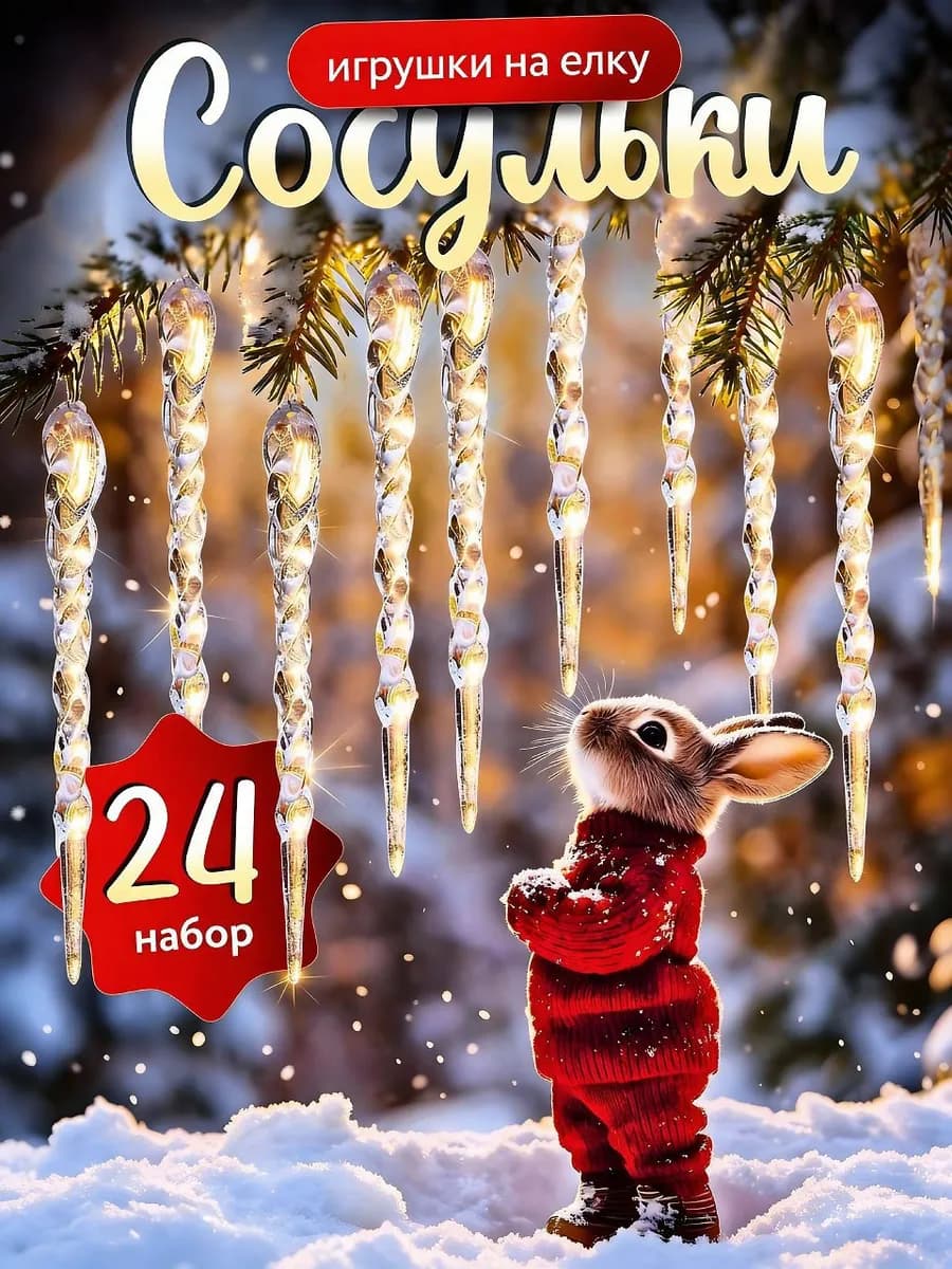 Новогодние украшения Сосульки на елку 24 штуки