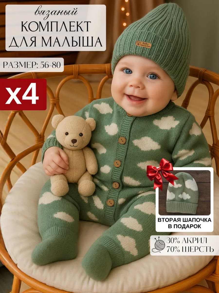 Вязаный костюм для новорожденного малыша
