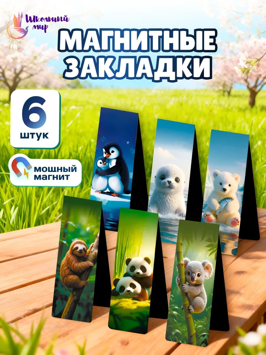 Закладки магнитные для книг и учебников в школу 6 шт