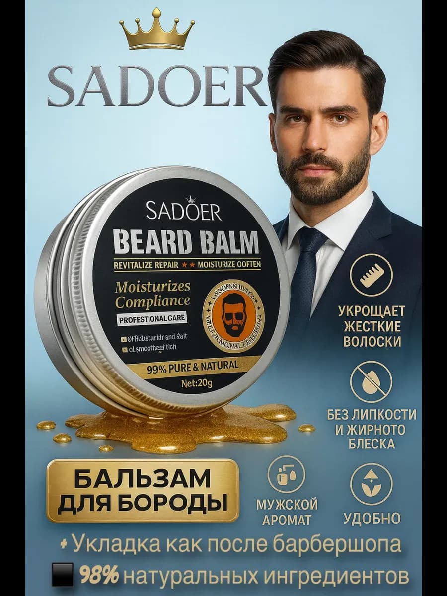 Бальзам воск для бороды усов мужской смягчающий,ухаживающий