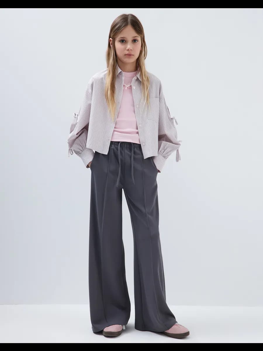 Серые брюки широкие (Wide leg) со стрелками