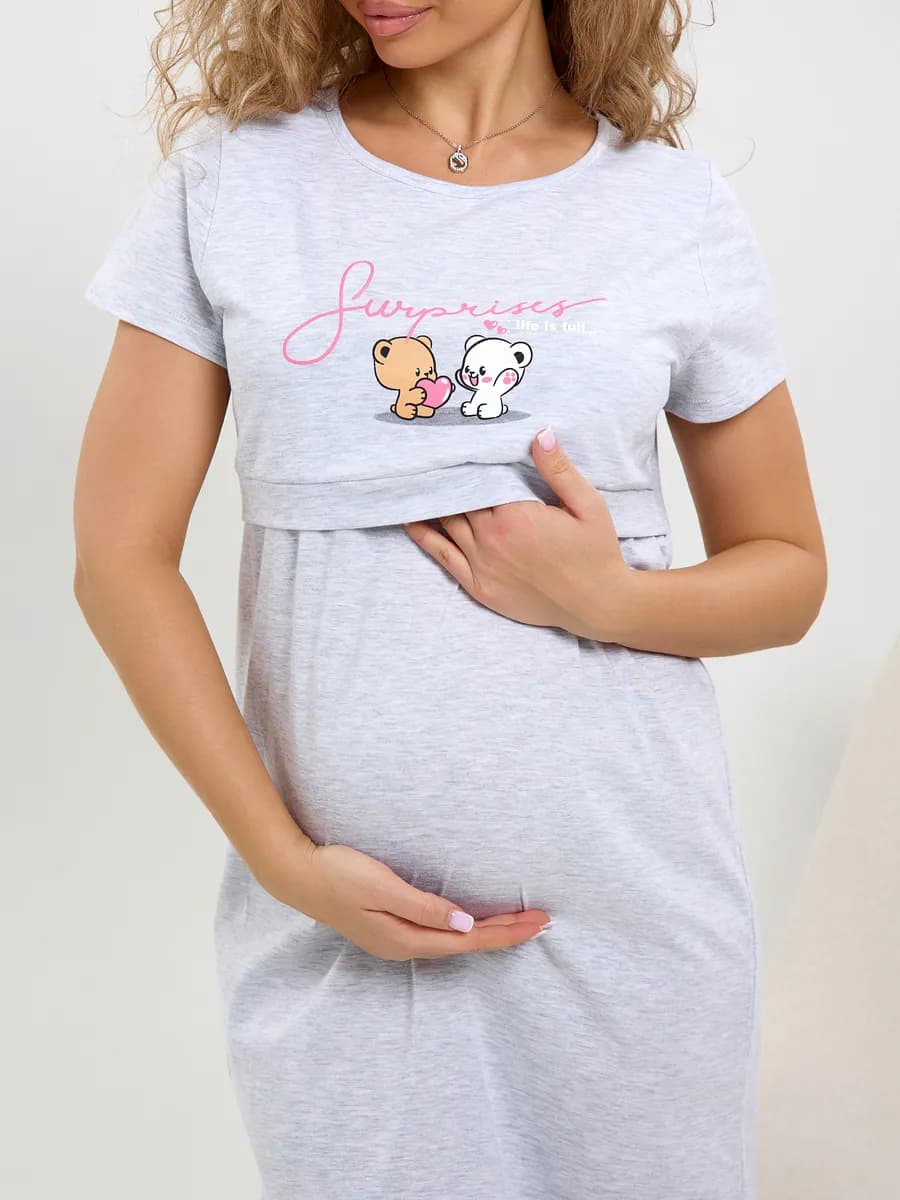 Ночная сорочка с коротким рукавом и рисунком трикотаж