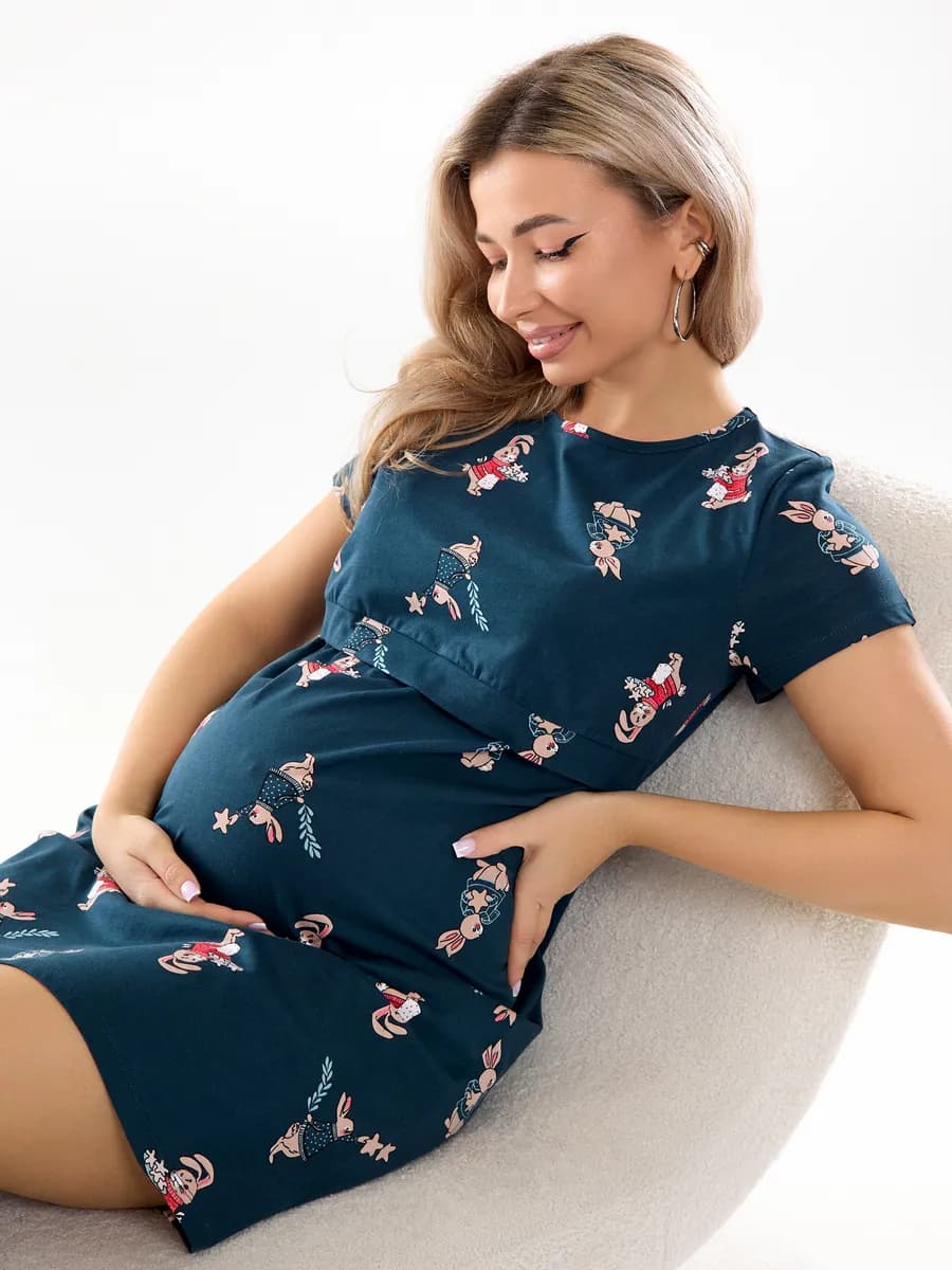 Ночная сорочка с коротким рукавом и рисунком трикотаж