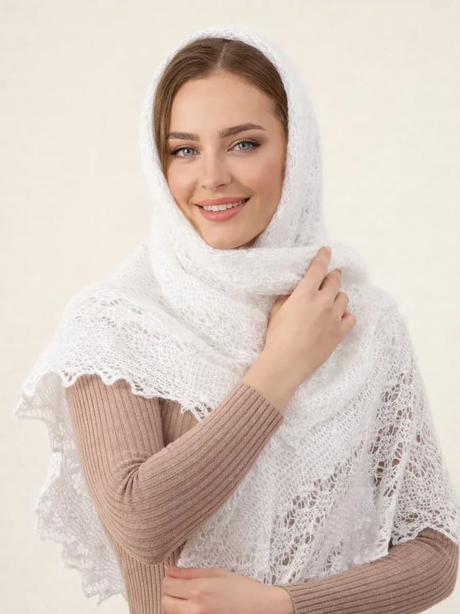 Платок пуховый теплый шаль на голову шею