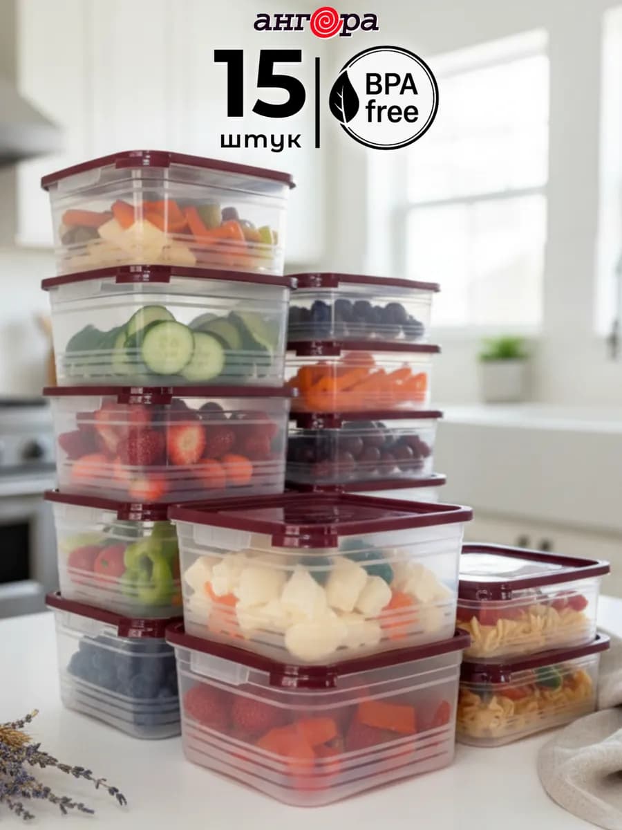 Контейнер для еды и заморозки, 15 шт