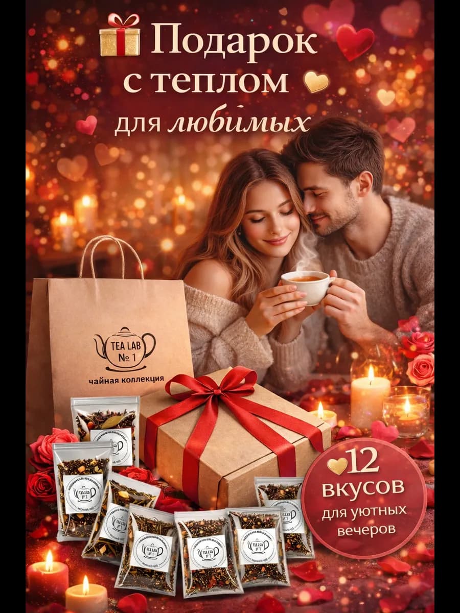 Подарочный набор листового чая на 14 февраля, 12 вкусов