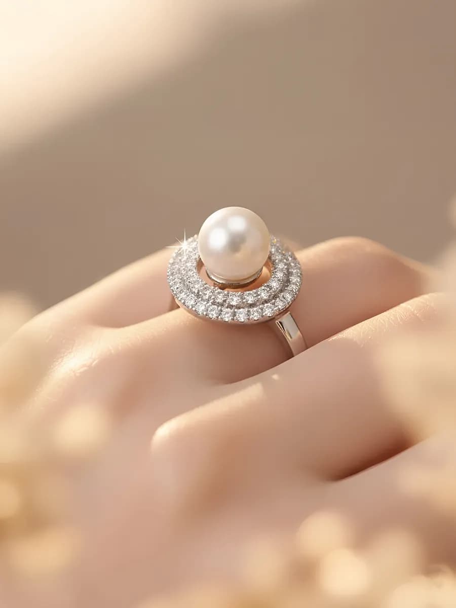 Кольцо с жемчугом и стразами бижутерия
