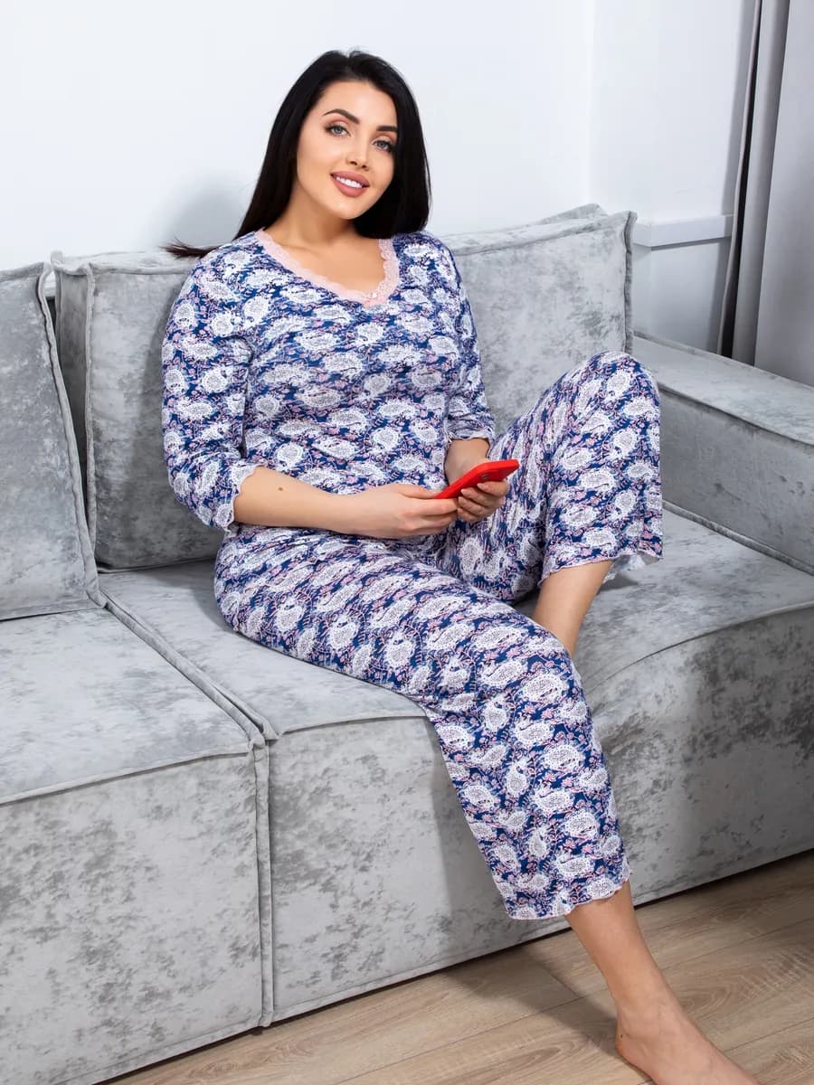 Пижама со штанами большие размеры домашний костюм