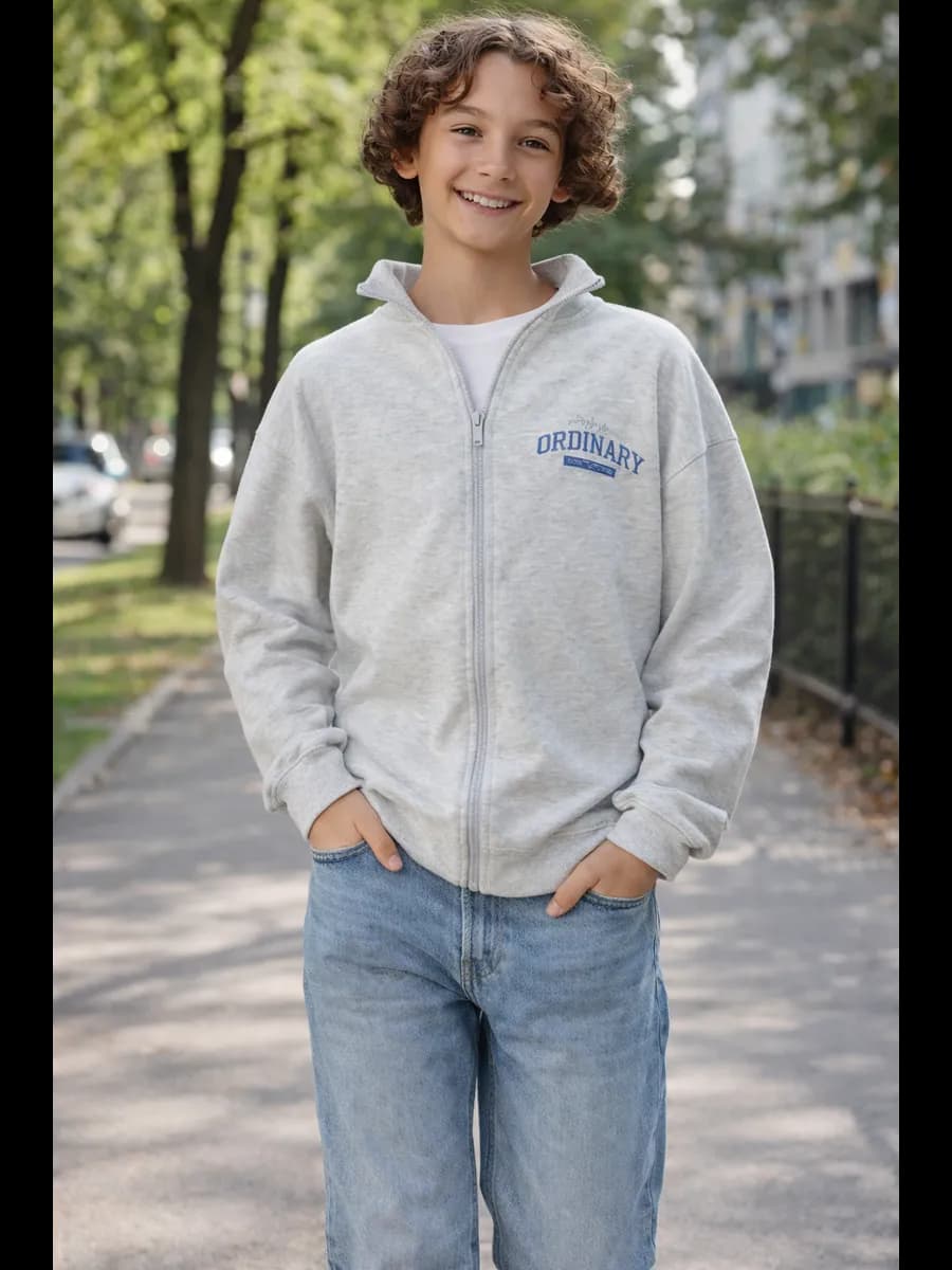 Толстовка детская школьная на молнии с принтом