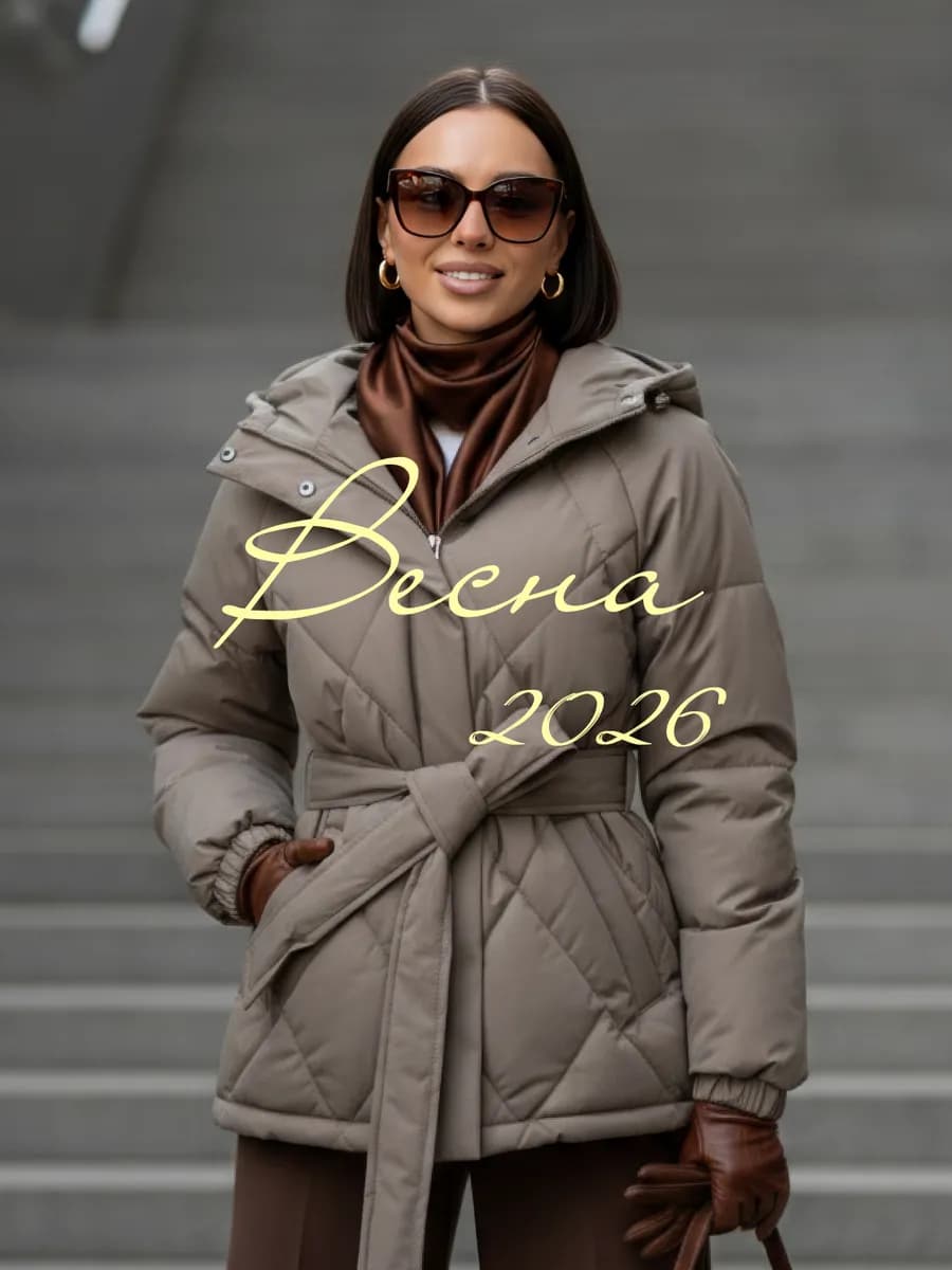 Куртка стеганая демисезонная с капюшоном и поясом