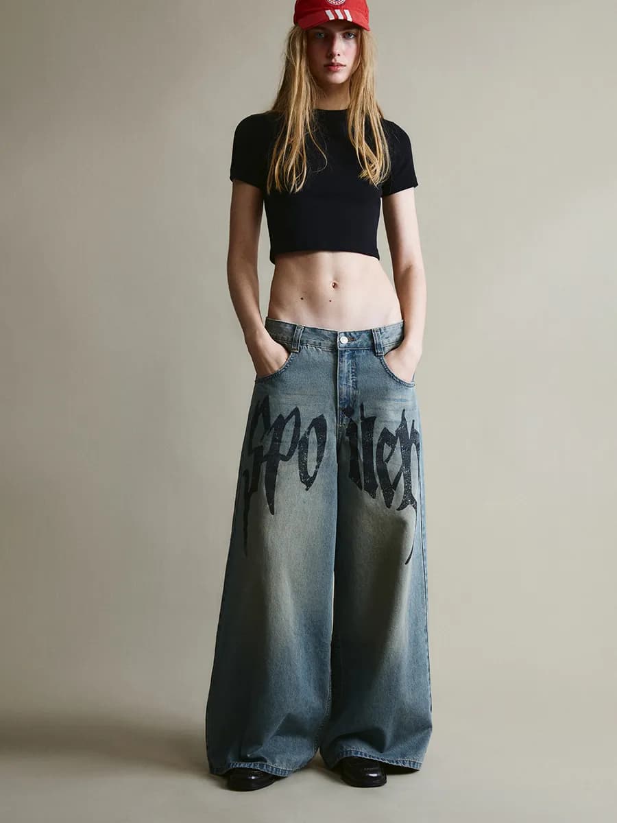 Джинсы baggy fit с принтом низкая посадка