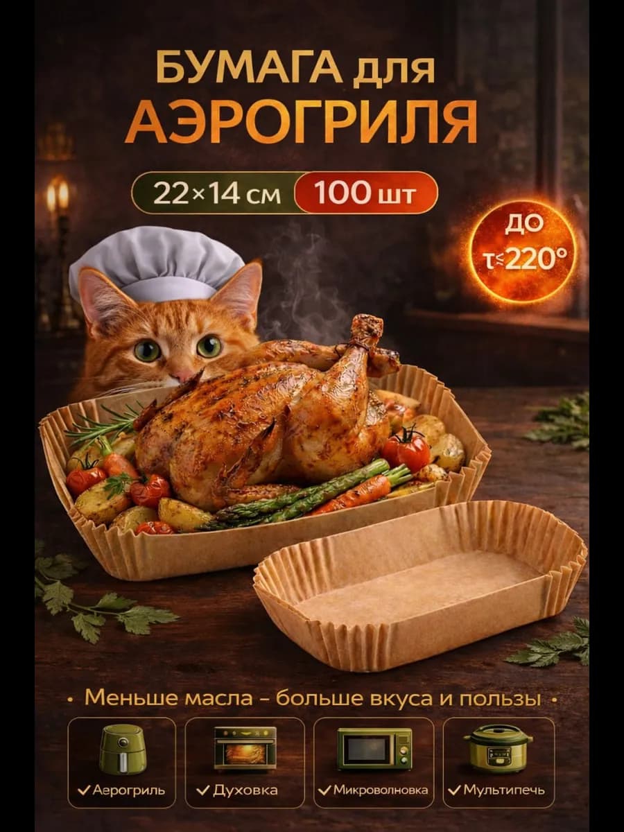 Форма для аэрогриля прямоугольная пергаментная 100 шт