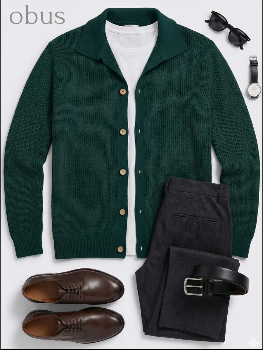 Кардиган вязаный на пуговицах шерстяной поло