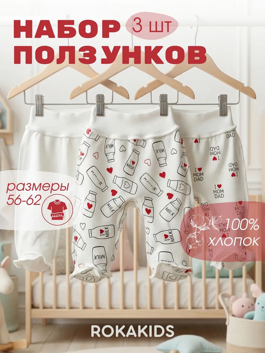 ползунки для новорожденных швами наружу 3 шт