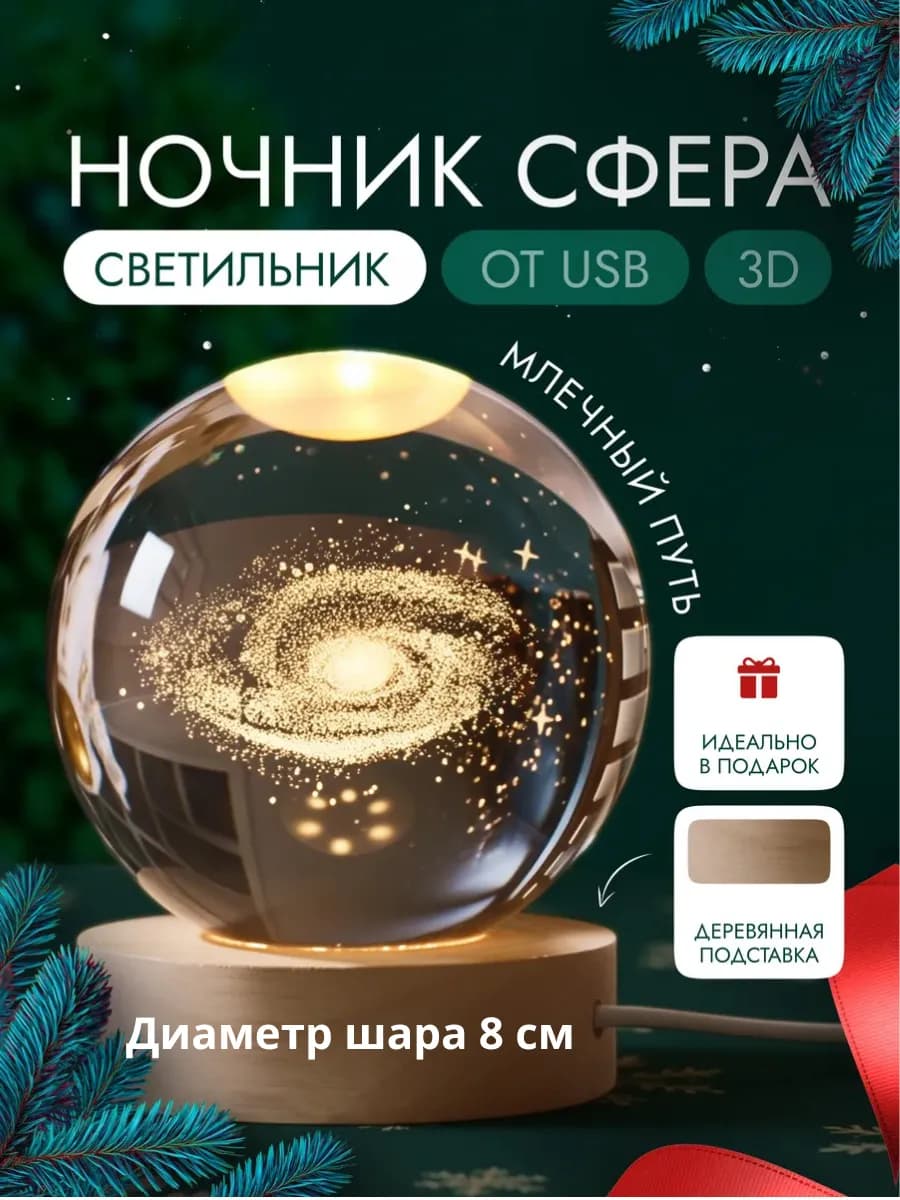 Ночник-светильник сфера Млечный Путь 8 см