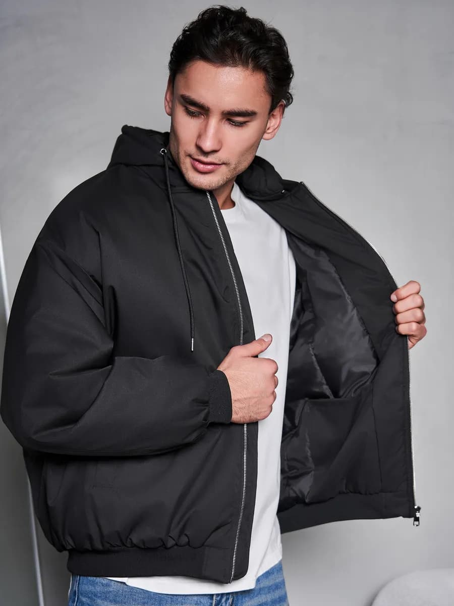 Куртка бомбер утепленный с капюшоном оверсайз демисезон