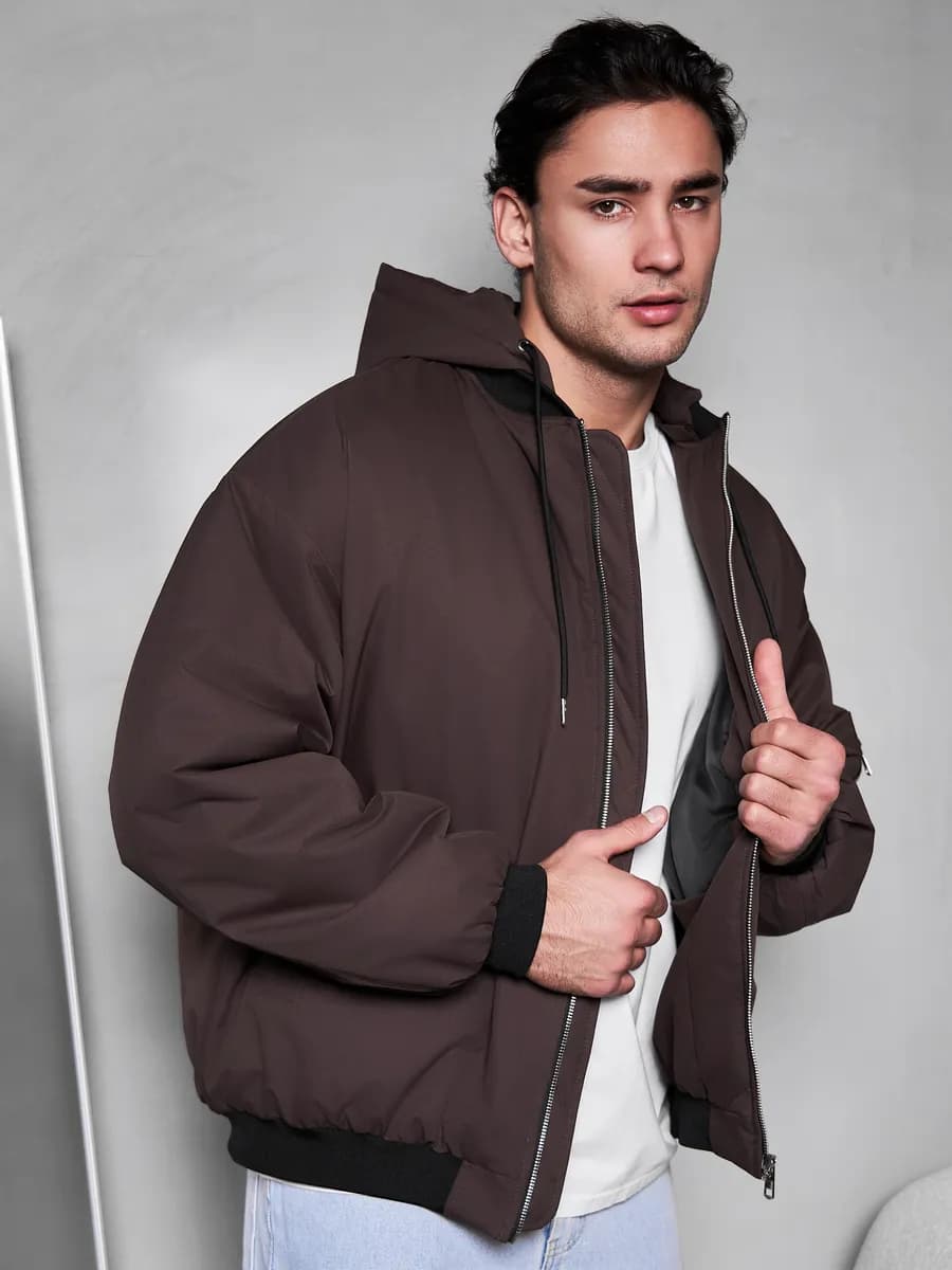 Куртка бомбер утепленный с капюшоном оверсайз демисезон