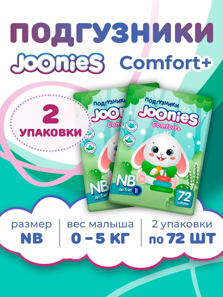 Подгузники Comfort+ BIG PACK, NB (0-5 кг.), 72 шт, 2 упаковк…