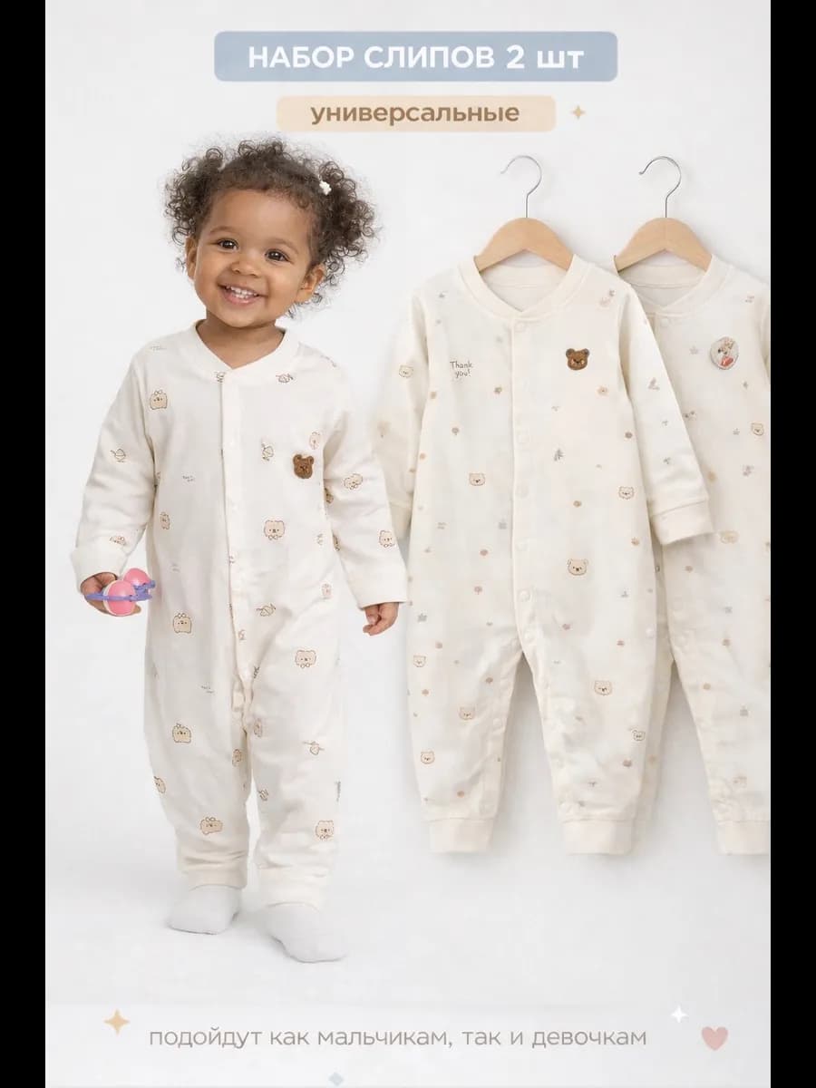 Слипы для новорожденных набор 2 шт комбинезон нательный