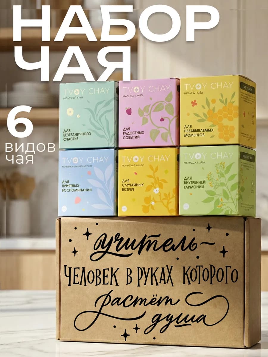 Набор чая подарочный 6 вкусов в подарочной коробке