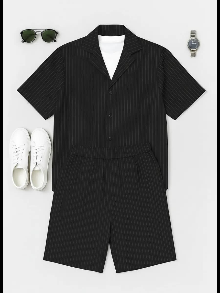 Костюм с шортами и рубашкой в полоску