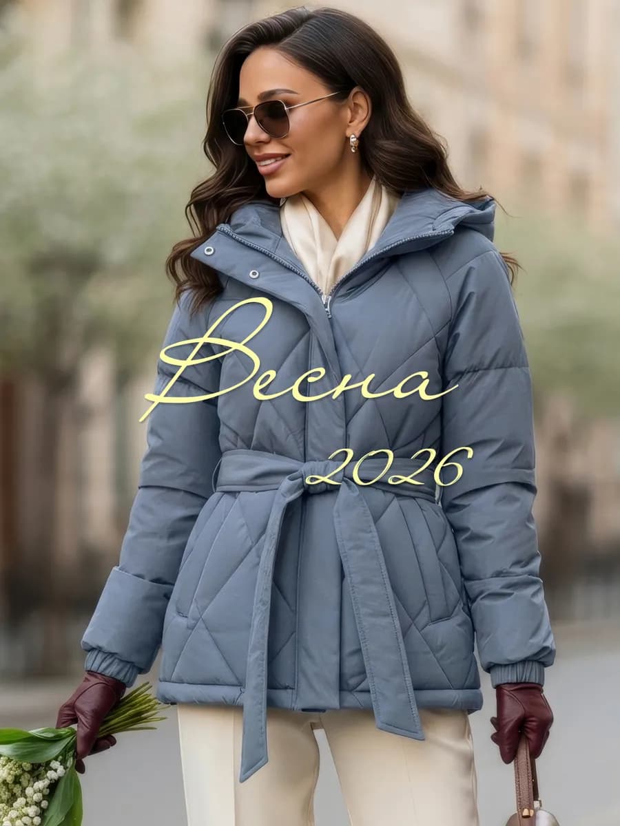 Куртка стеганая демисезонная с капюшоном и поясом