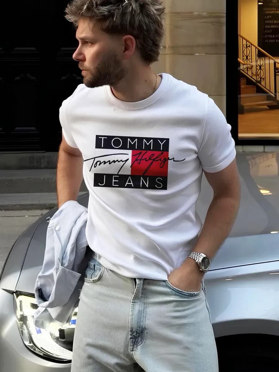 Футболка с принтом базовая плотная хлопок