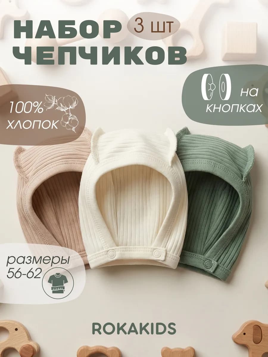 Чепчик для новорожденных 3 шт