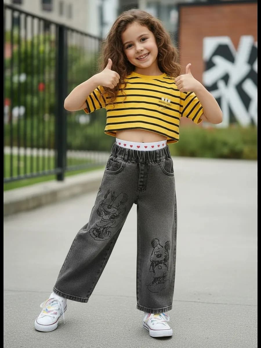 Джинсы с микки маусом на резинке