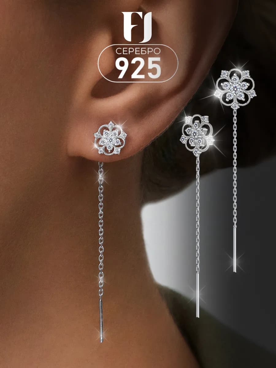 Серьги протяжки серебро 925