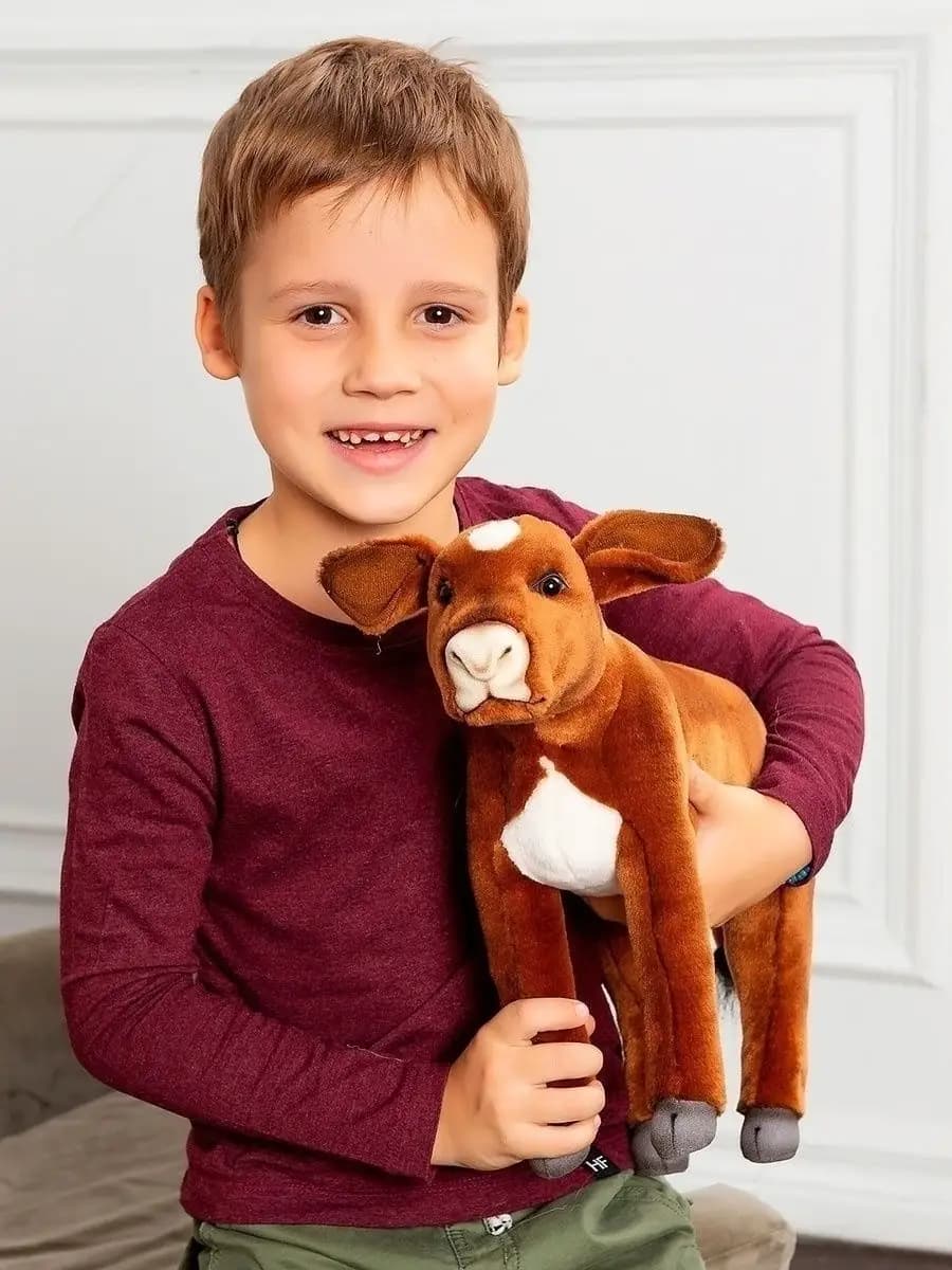 Реалистичная мягкая игрушка Бык, Теленок 34 см