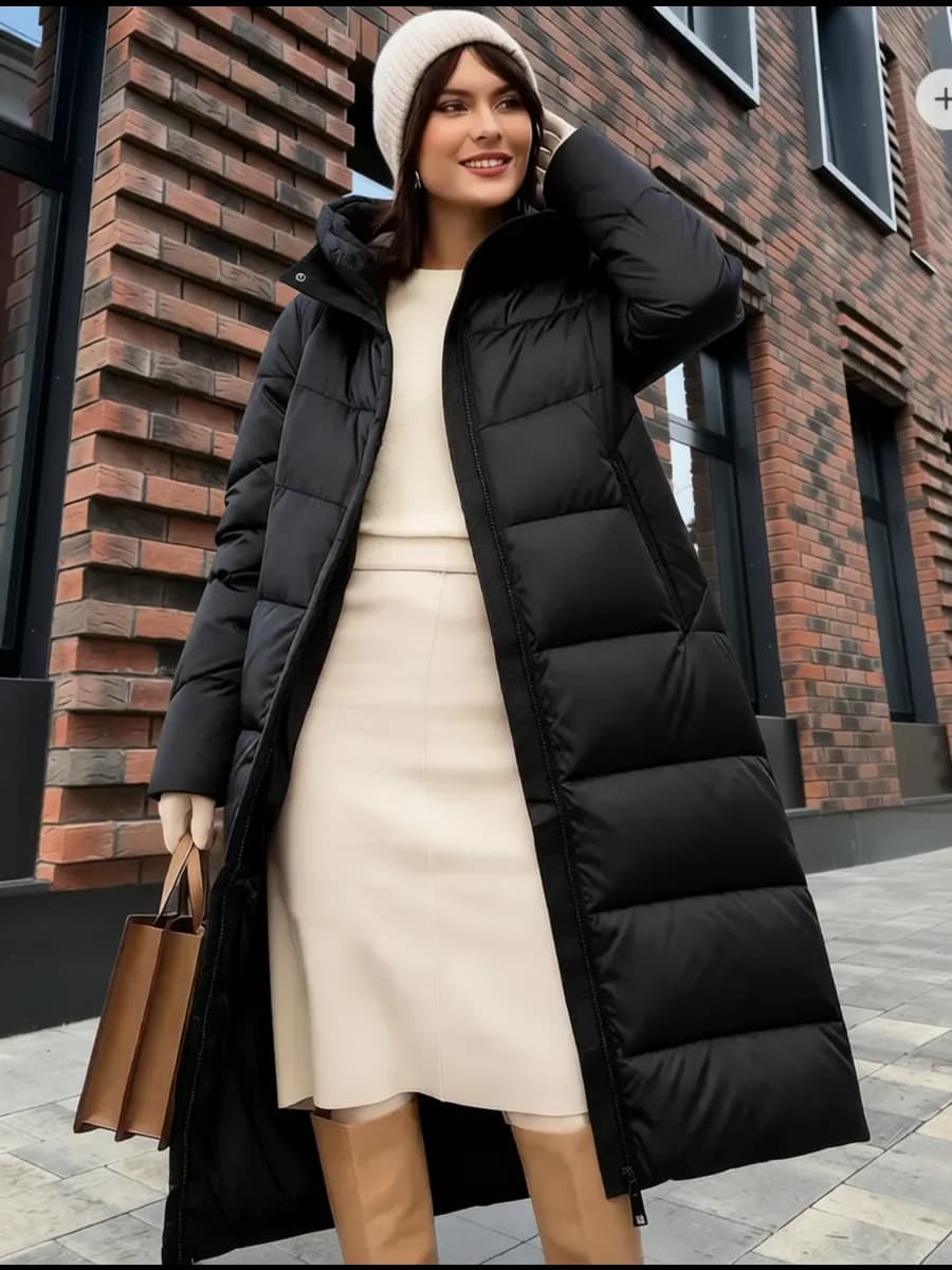 Пуховик зимний длинный с капюшоном без меха