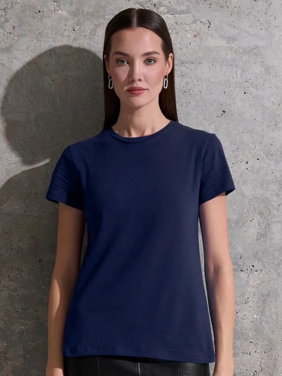 Футболка темно-синяя однотонная хлопок