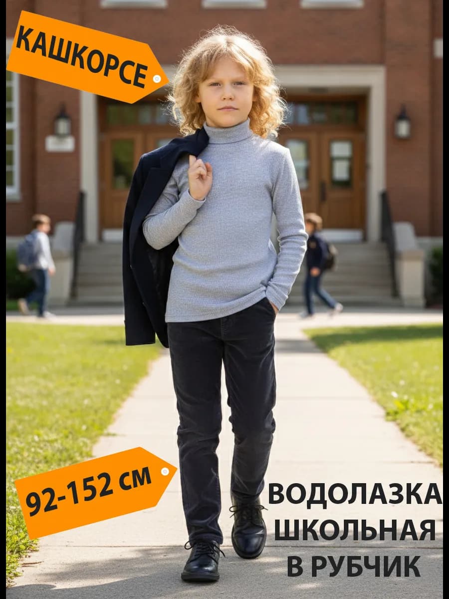 Водолазка для мальчика детская школьная в рубчик хлопок