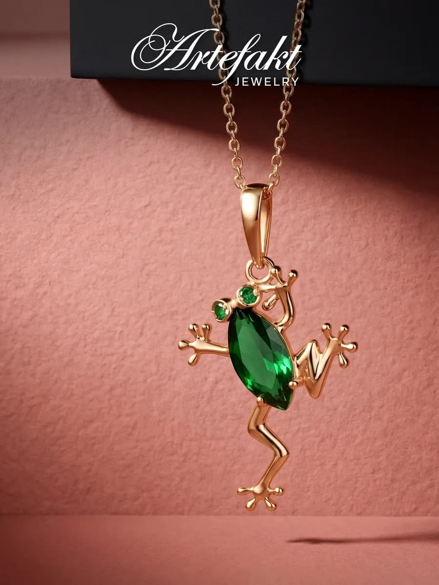 Подвеска золотая серебро 925 лягушка с фианитом