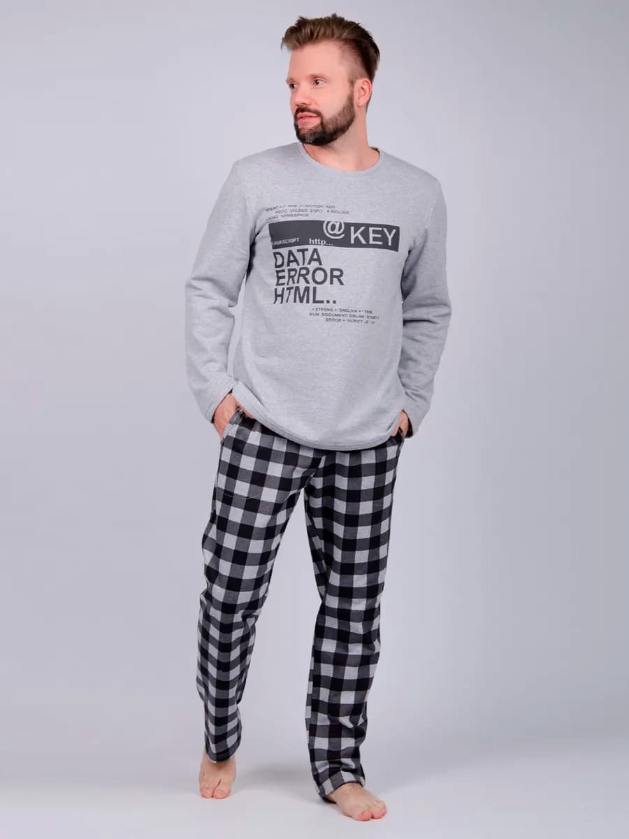 Пижама со штанами и кофтой теплая с начесом хлопок