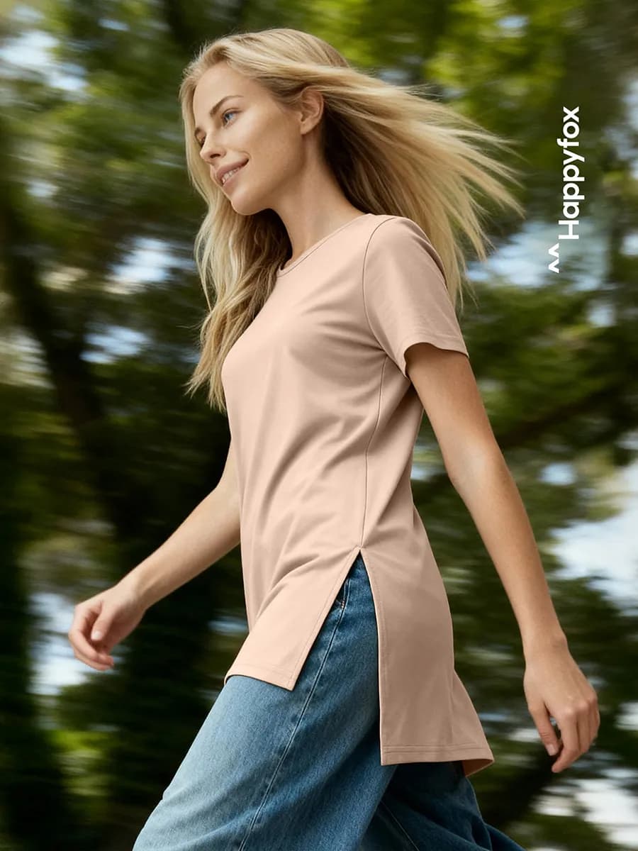 Футболка туника с разрезами базовая удлиненная хлопковая