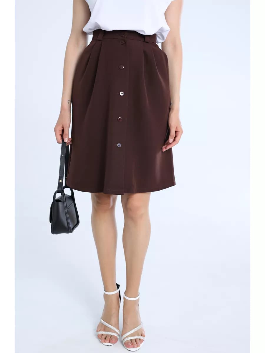 Юбка миди офисная коричневая ниже колена