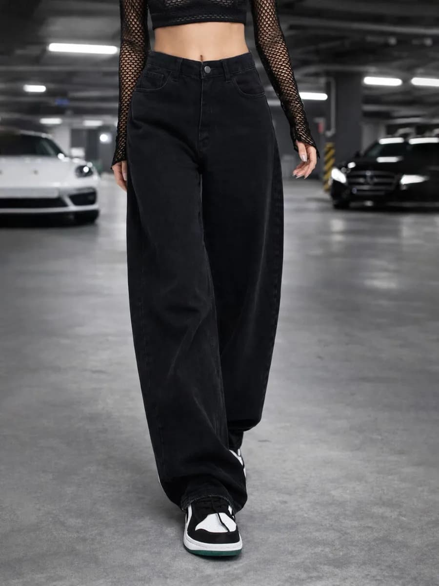 Джинсы широкие с высокой посадкой