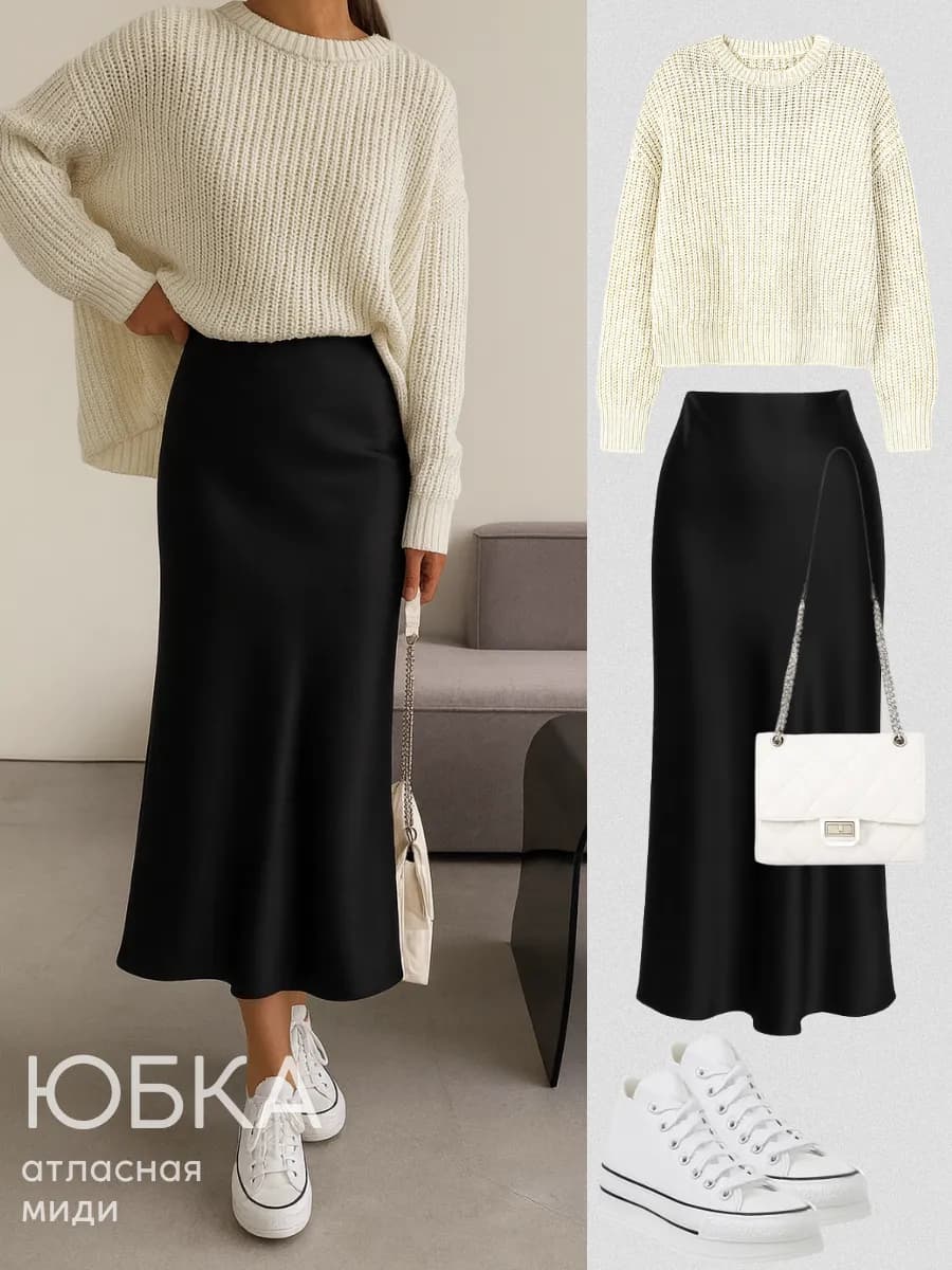 Юбка атласная миди шелковая