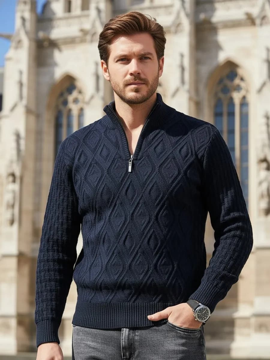 Свитер с горлом зимний теплый вязаный