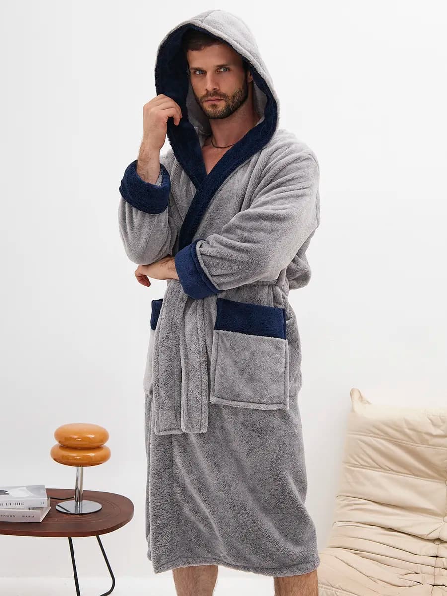 Халат махровый теплый домашний длинный с капюшоном